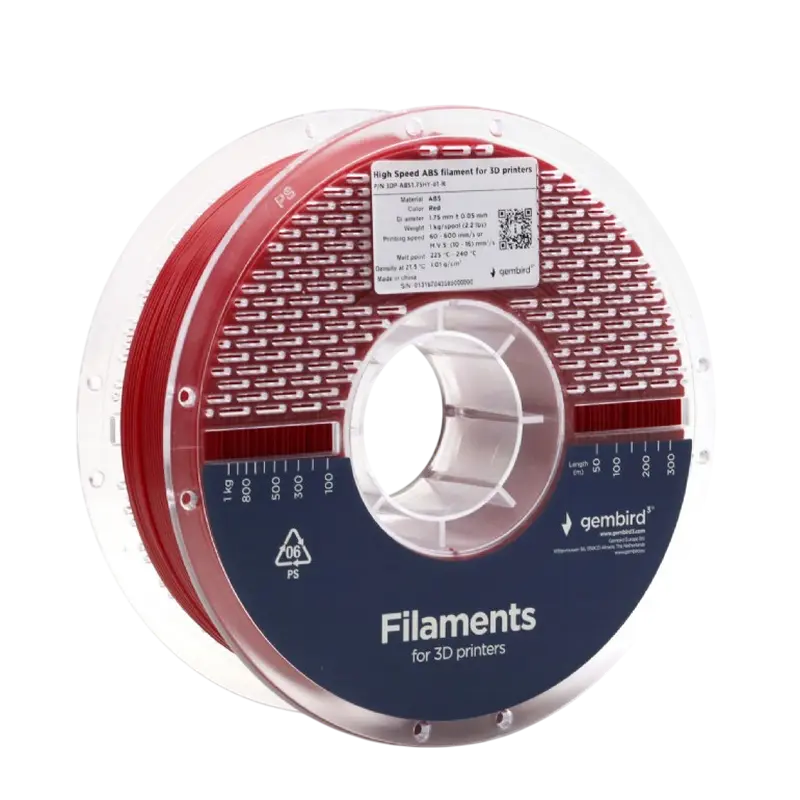 ABS 1.75 mm High Speed Filament Red, 1 kg, Gembird, 3DP-ABS1.75HY-01-R
