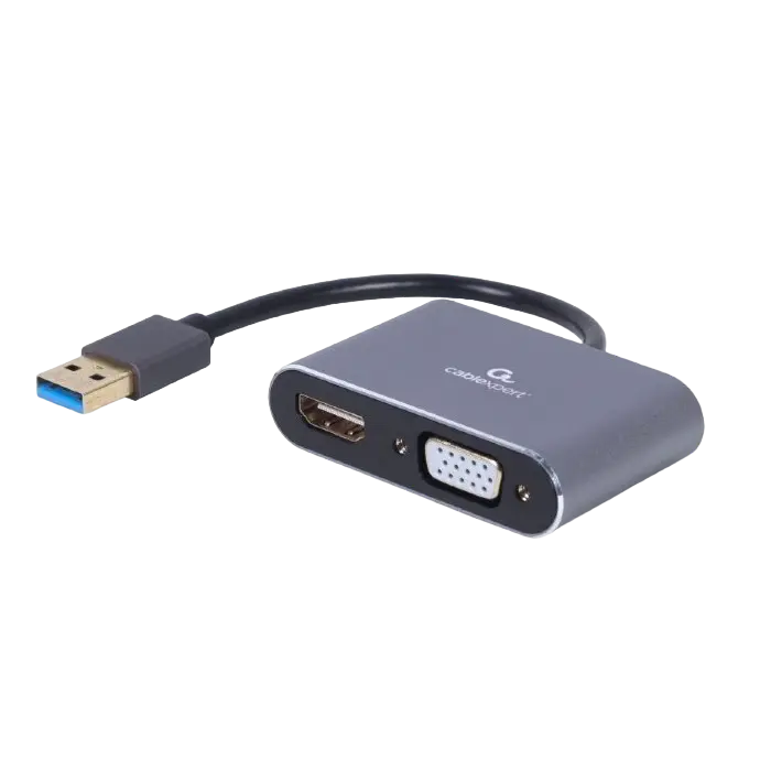 Adapter USB 3.0 male to HDMI & VGA sockets, HDMI 4K (30Hz) Cablexpert "A-USB3-HDMIVGA-01"