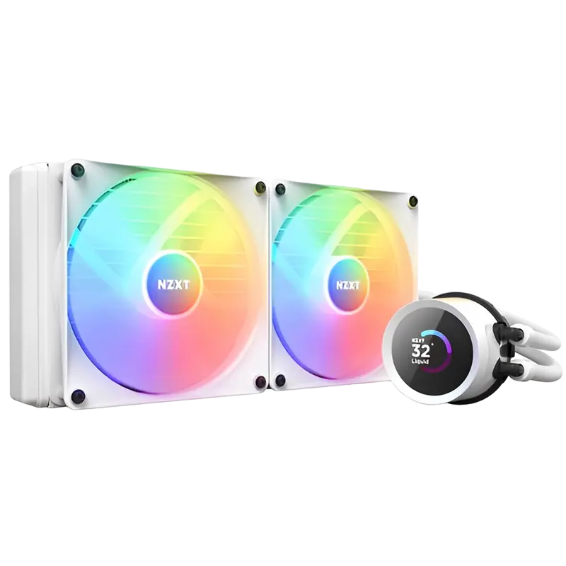 AIO Liquid Cooling NZXT Kraken 280 RGB White (34.5dB, 90.8CFM, 2x140mm, 500-1500RPM, LCD 1.54", CAM)