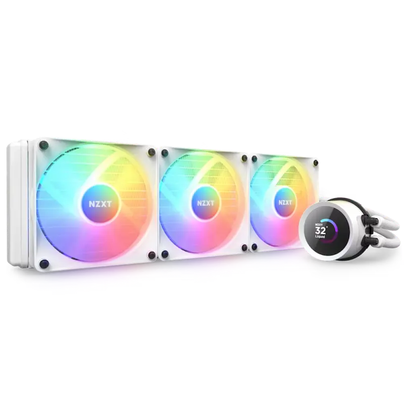 AIO Liquid Cooling NZXT Kraken 360 RGB White (33dB, 78.86CFM, 3x120mm, 500-1500RPM, LCD 1.54", CAM)