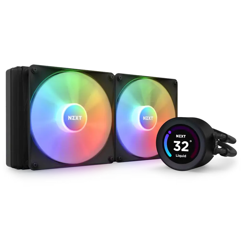 AIO Liquid Cooling NZXT Kraken Elite 280 RGB Black (<34.48dB, 90.79CFM, 2x140mm ARGB fans, 500-1500R