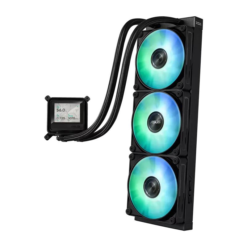 Cooler lichid CPU Asus MAX GAMING LC 360 ARGB LCD 3x120mm, vedere laterală