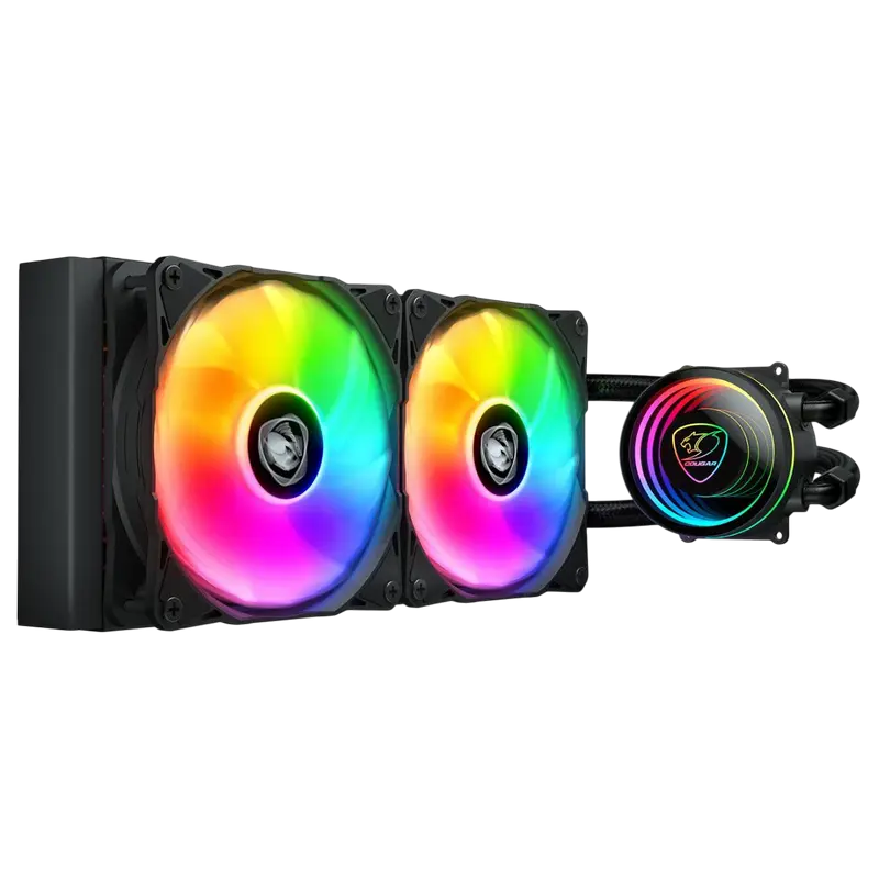 AIO Liquid Cooling Cougar "Poseidon Elite ARGB 240" (≤33.5 dB(A), 62.53 CFM,2x120mm,ARGB,1850g) Blac