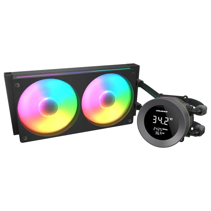 AIO Liquid Cooling Cougar "Poseidon Vistek ARGB 240" (≤38 dB(A), 78.2 CFM,2x120mm,ARGB,1800g) Black