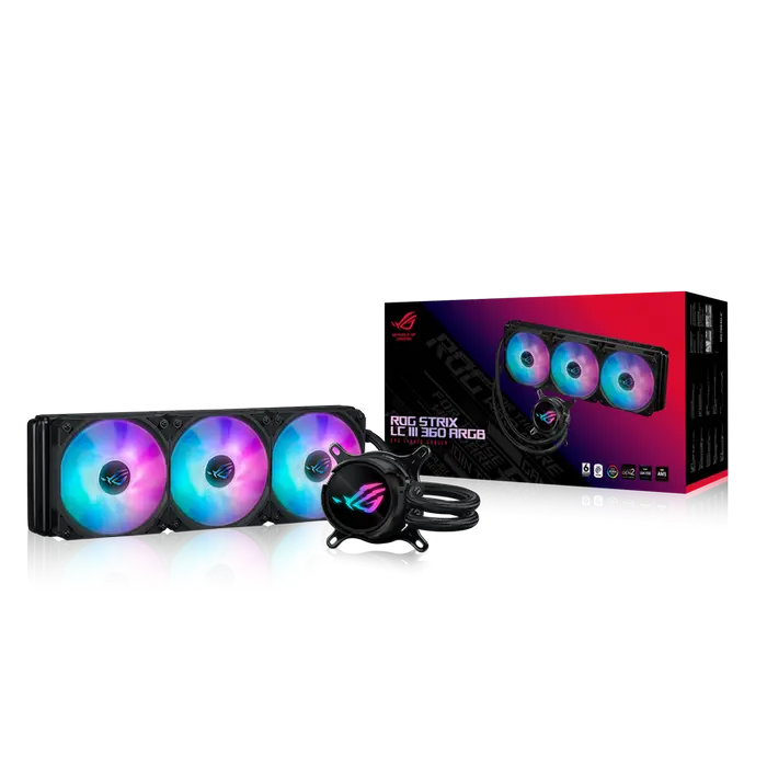 Cooler lichid AIO Asus ROG Strix LC III 360 ARGB, 3x120 mm, vedere posterioară