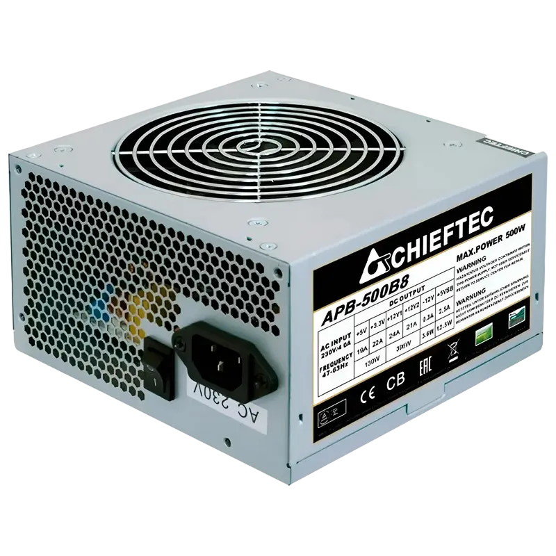 Power Supply ATX 500W Chieftec VALUE APB-500B8, 80+, 120mm, Active PFC, w/o power cord, Silver