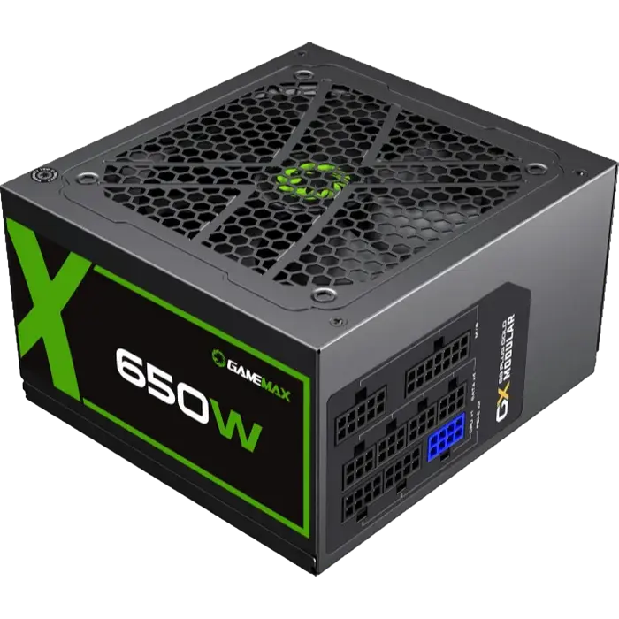 Power Supply ATX 650W GAMEMAX GX-650, 80+ Gold, 120mm, Active PFC, LLC+DC/DC, Temperature control fa