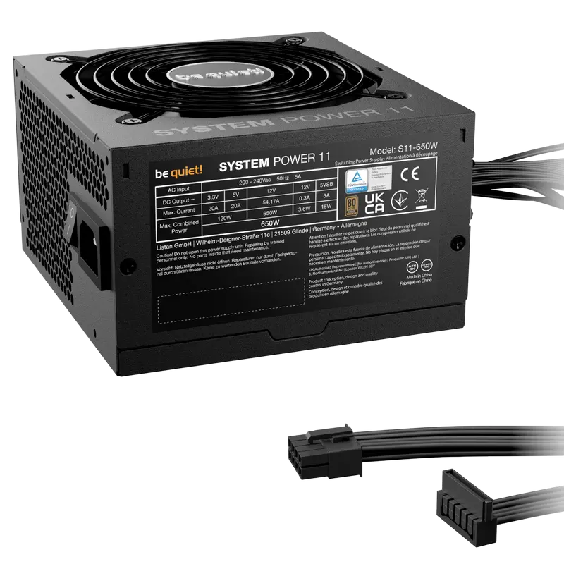 be quiet! Power Supply ATX 650W be quiet! SYSTEM POWER 11, 80+ Bronze, 120mm, Active PFC, DC/DC, Temperature c