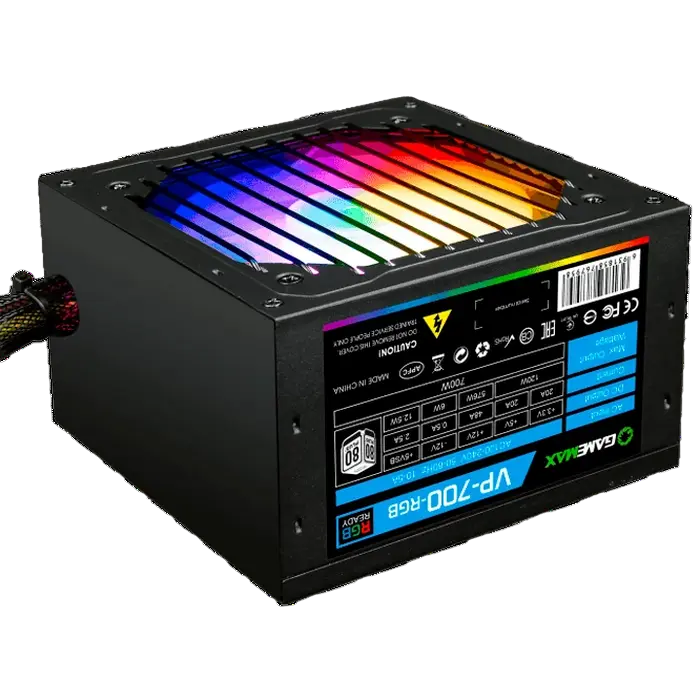 Power Supply ATX 700W GAMEMAX VP-700-RGB, 80+ Bronze, 120mm RGB, Active PFC, Fanless mode, Black