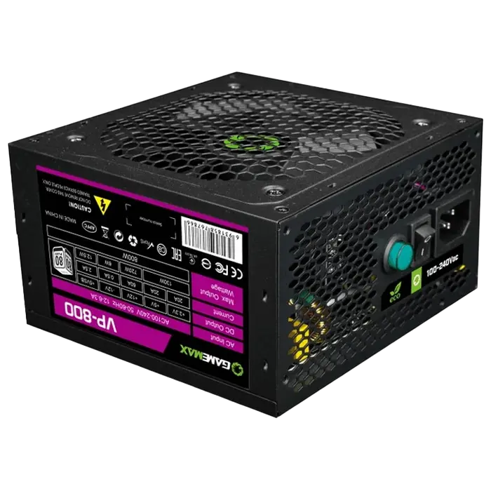 Power Supply ATX 800W GAMEMAX VP-800, 80+ Bronze, 120mm, Active PFC, Fanless mode, Black