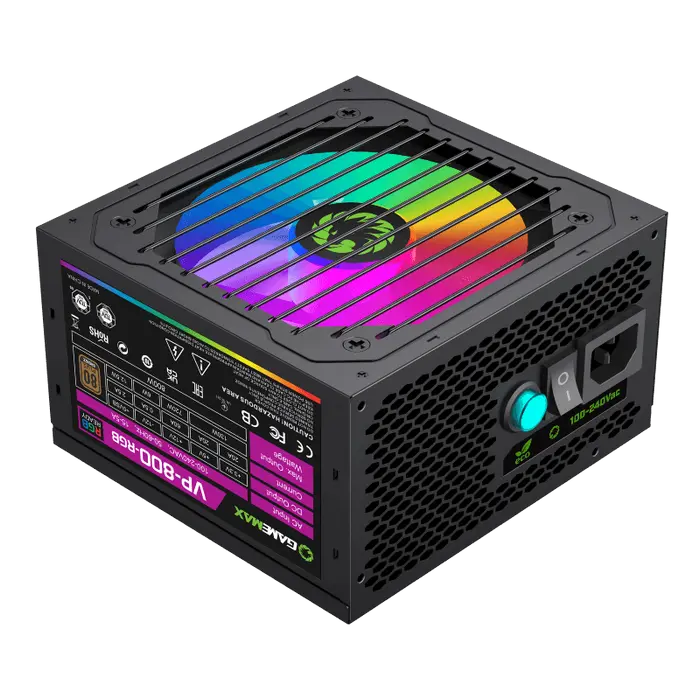 Power Supply ATX 800W GAMEMAX VP-800-RGB, 80+ Bronze, 120mm RGB, Active PFC, Fanless mode, Black