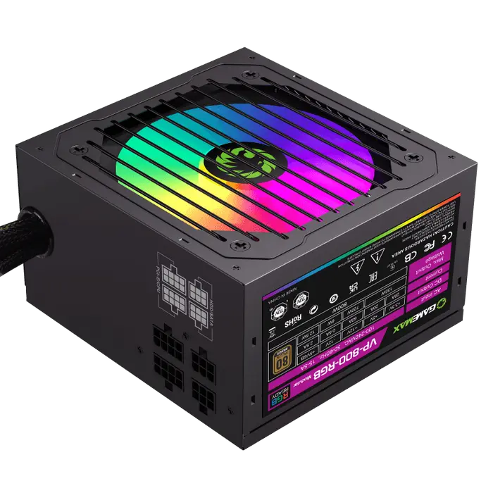 Power Supply ATX 800W GAMEMAX VP-800-RGB-M, 80+ Bronze, 120mm RGB, Active PFC, Fanless mode, Semi-mo