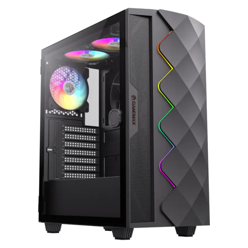 Case ATX GAMEMAX Diamond CP BK, w/o PSU, 0.5mm, 3x120mmARGB, 1x140mm, ARGB Hub, Front Mesh+LED strip