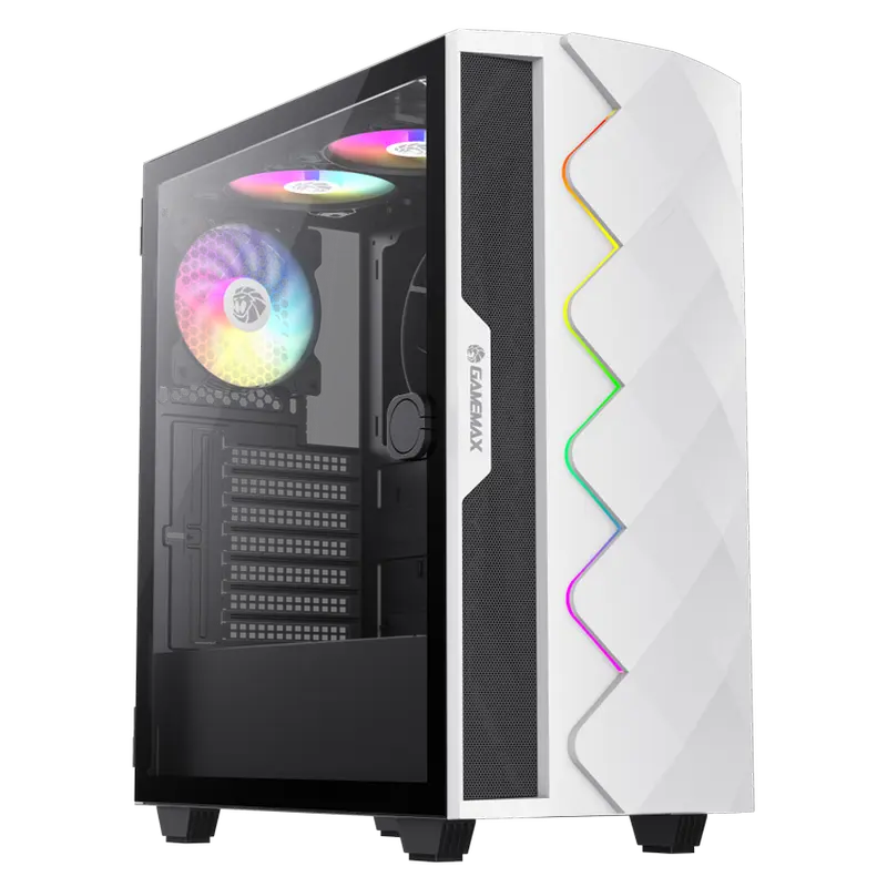 Case ATX GAMEMAX Diamond CP WT, w/o PSU, 0.5mm, 3x120mmARGB, 1x140mm, ARGB Hub, Front Mesh+LED strip