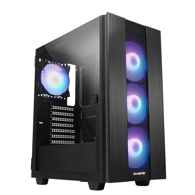 Case ATX Chieftec HUNTER 2, w/o PSU, 0.5mm, 4x120mm ARGB fans, ARGB Hub, Front Mesh, Tempered Glass
