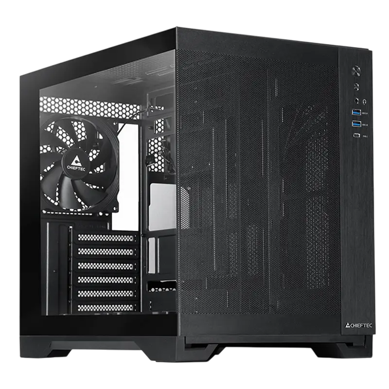 Case ATX Chieftec Visio AIR, w/o PSU, 0,65/0.9mm, 3x140mm, Front Mesh, Tempered Glass, Dual-chamber