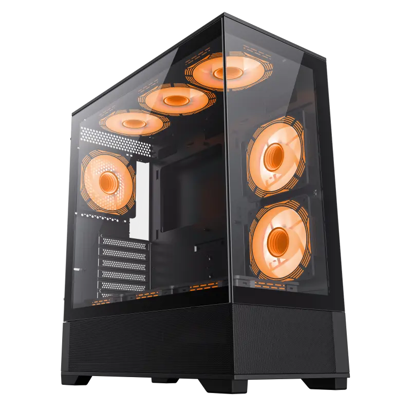 Case ATX GAMEMAX VISTA AB, w/o PSU, 0.6mm, 6x120mm ARGB, ARGB Hub, RC, Front&Side Tempered Glass, 1x