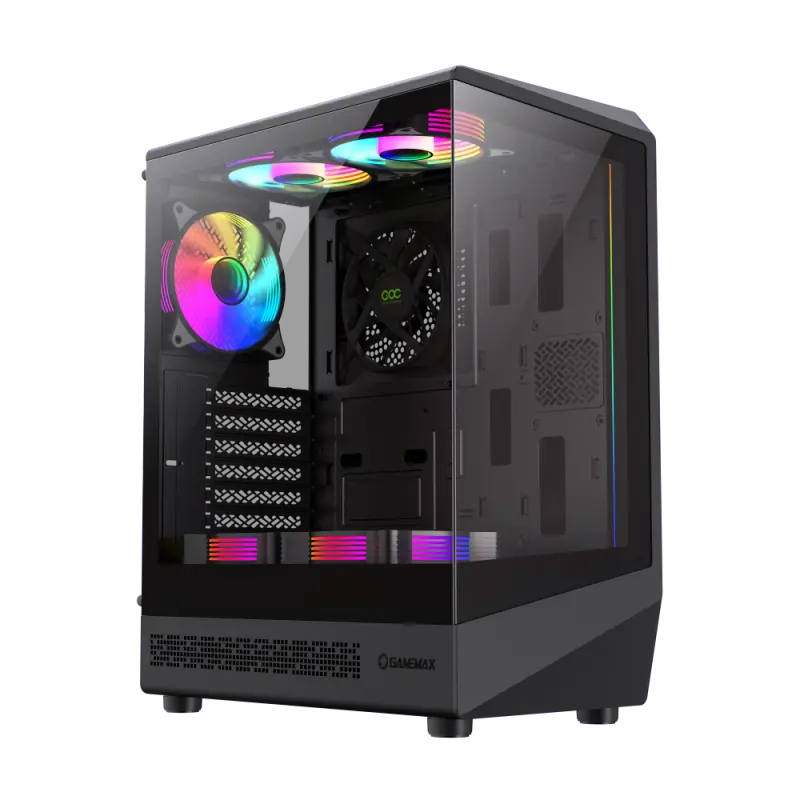 Case ATX GAMEMAX Vista COC AB, w/o PSU, 0.6mm, 5x120mm ARGB, ARGB Strip, Front&Side TGl, 1xUSB-C, 1x