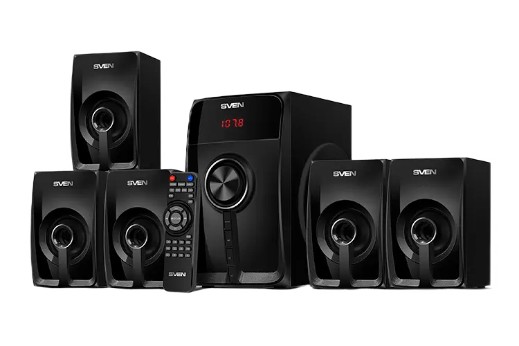 Audio System 5.1 SVEN "HT-202" 100w / 20w+5*16w, BLUETOOTH, USB, SD, FM, Display, RC, Black