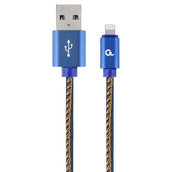 Blister Lightning 8-pin/USB2.0, 2.0m Cablexpert Cotton Braided Blue Jeans, CC-USB2J-AMLM-2M-BL