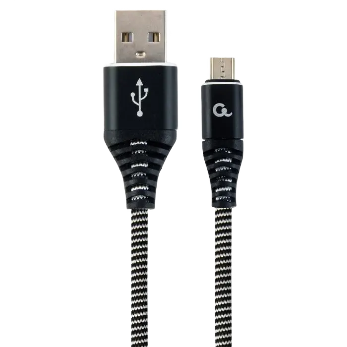 Blister MicroUSB/USB2.0, 2.0 m, Cablexpert Cotton Braided Black/White, CC-USB2B-AMmBM-2M-BW