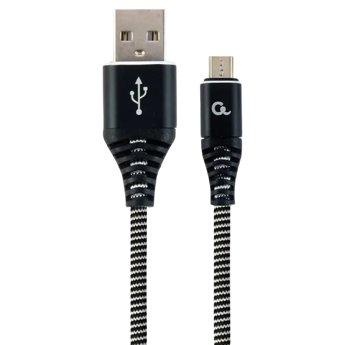 Blister MicroUSB/USB2.0, 1.0 m, Cablexpert Cotton Braided Black/White, CC-USB2B-AMmBM-1M-BW
