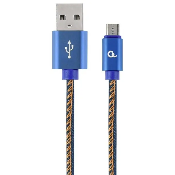 Blister MicroUSB/USB2.0, 2.0 m, Cablexpert Cotton Braided Blue Jeans, CC-USB2J-AMmBM-2M-BL