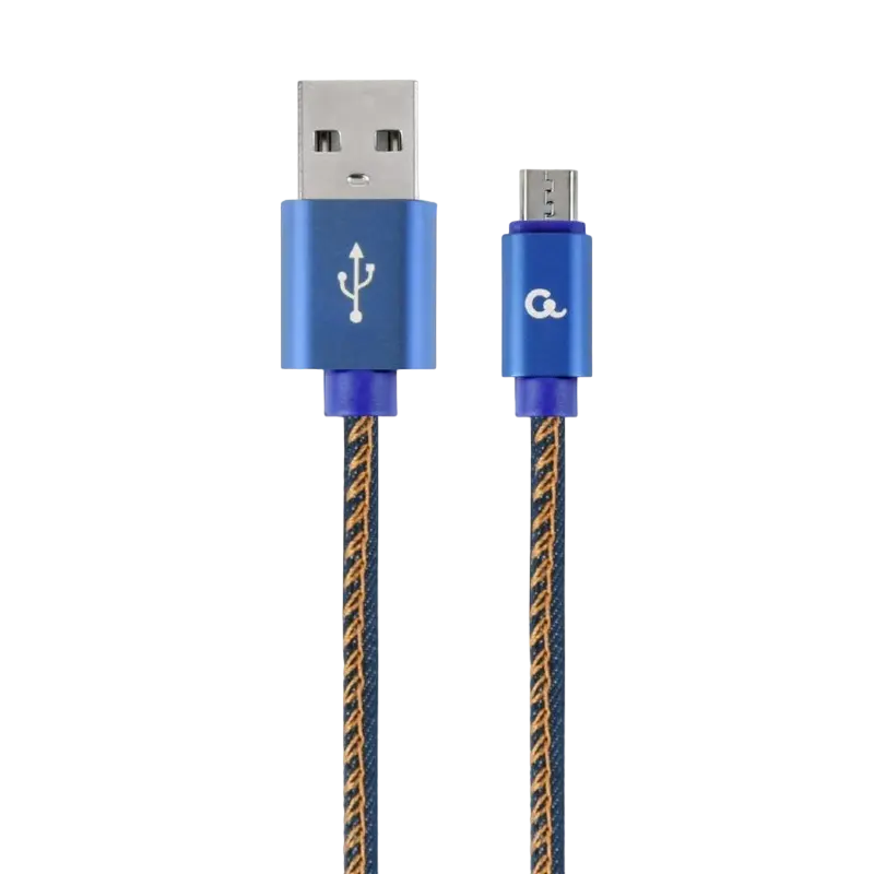Blister MicroUSB/USB2.0, 1.0 m, Cablexpert Cotton Braided Blue Jeans, CC-USB2J-AMmBM-1M-BL