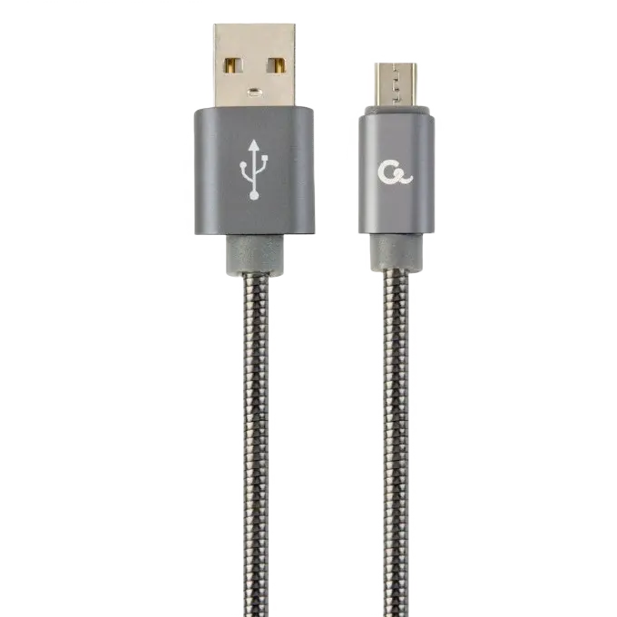 Blister MicroUSB/USB2.0, 2.0 m, Cablexpert Premium spiral metal metallic-grey CC-USB2S-AMmBM-2M-BG