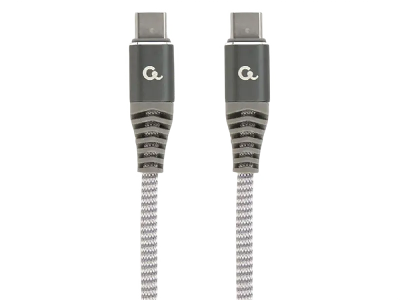 Blister Type-C/Type-C, CM/CM, 1.5 m, 100W charging power,Cablexpert Cotton Braided Spacegrey/White