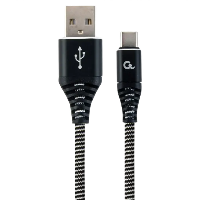 Blister Type-C/USB2.0, AM/CM, 1.0 m, Cablexpert Cotton Braided Black/White, CC-USB2B-AMCM-1M-BW