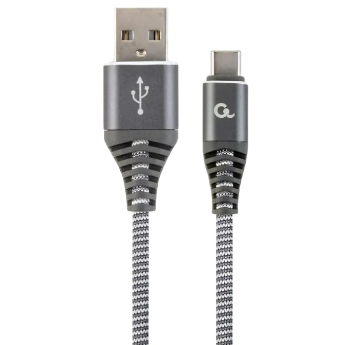 Blister Type-C/USB2.0, AM/CM, 2.0 m, Cablexpert Cotton Braided Spacegrey/WhiteCC-USB2B-AMCM-2M-WB2