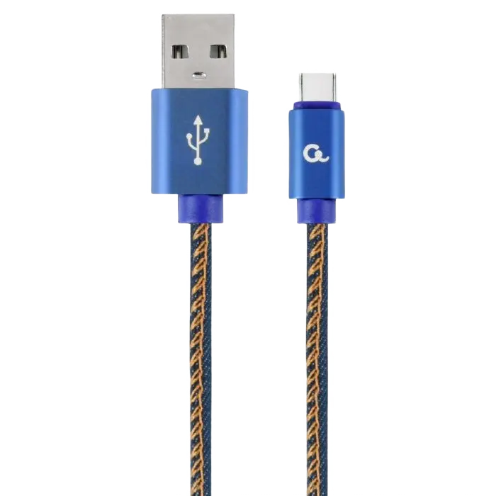 Blister Type-C/USB2.0, AM/CM, 1.0 m, Cablexpert Cotton Braided Bllue Jeans, CC-USB2J-AMCM-1M-BL