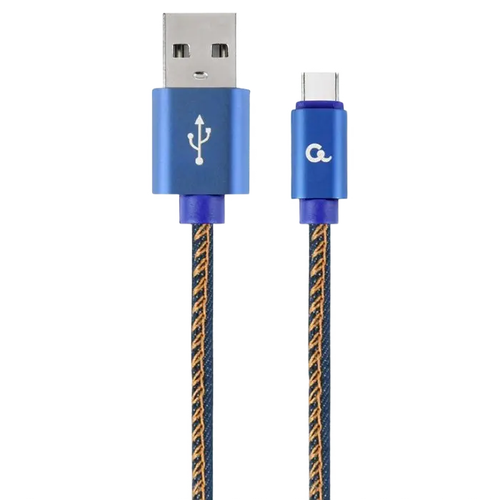 Blister Type-C/USB2.0, AM/CM, 2.0 m, Cablexpert Cotton Braided Bllue Jeans, CC-USB2J-AMCM-2M-BL