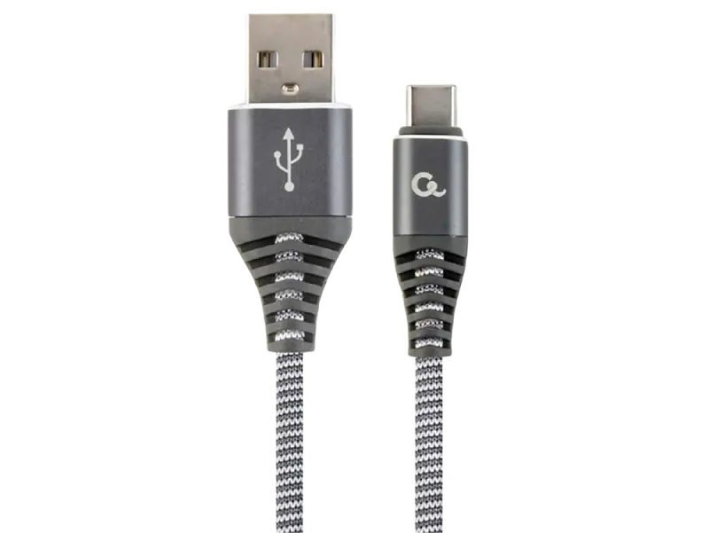Blister Type-C/USB2.0, AM/CM, 1.0 m, Cablexpert Cotton Braided Spacegrey/WhiteCC-USB2B-AMCM-1M-WB2