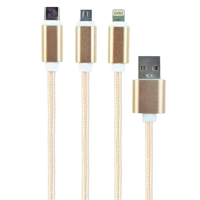 Cable 3-in-1 MicroUSB/Lightning/Type-C - AM, 1.0 m, GOLD, Cablexpert, CC-USB2-AM31-1M-G