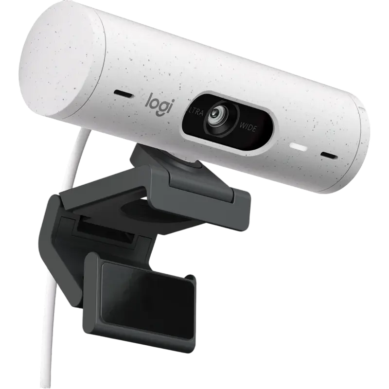 Camera web Logitech BRIO 500 Full HD 1080p autofocus alba, vedere laterală