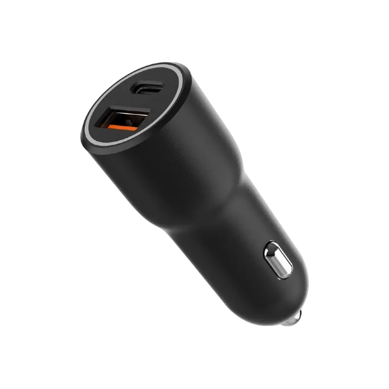 Car Charger Gembird 2-port: Type-C 20 W PD; Type-A 18 W QC 3.0; car fast charger, black
