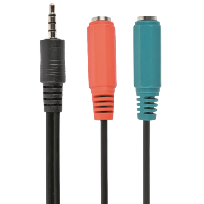Cablexpert CCA-417 3.5 mm 4-pin plug to 3.5 mm stereo + microphone sockets adapter cable, 20cm, Black