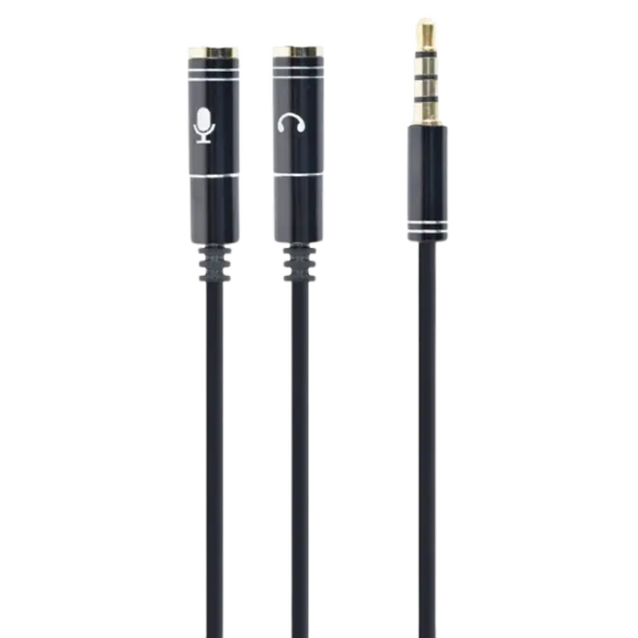Cablexpert CCA-417M 3.5 mm 4-pin plug to 3.5 mm stereo + microphone sockets adapter cable, 20cm, Black