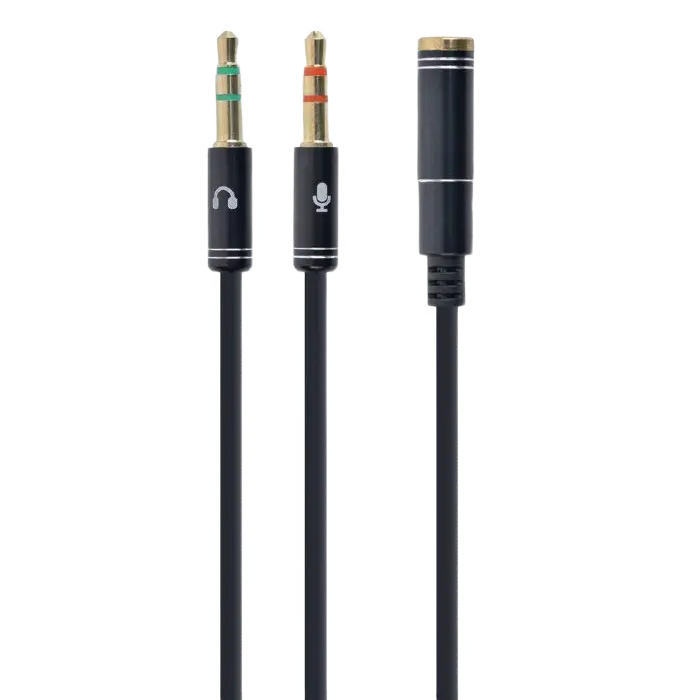 Cablexpert CCA-418M 3.5 mm 4-pin F to 2 x 3.5 mm stereo plug adapter M, black, metal connectors
