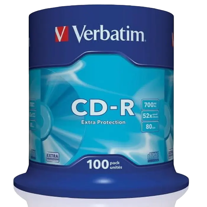 CD-R Verbatim 700MB 52x, set 100 bucati Cake, protectie extra