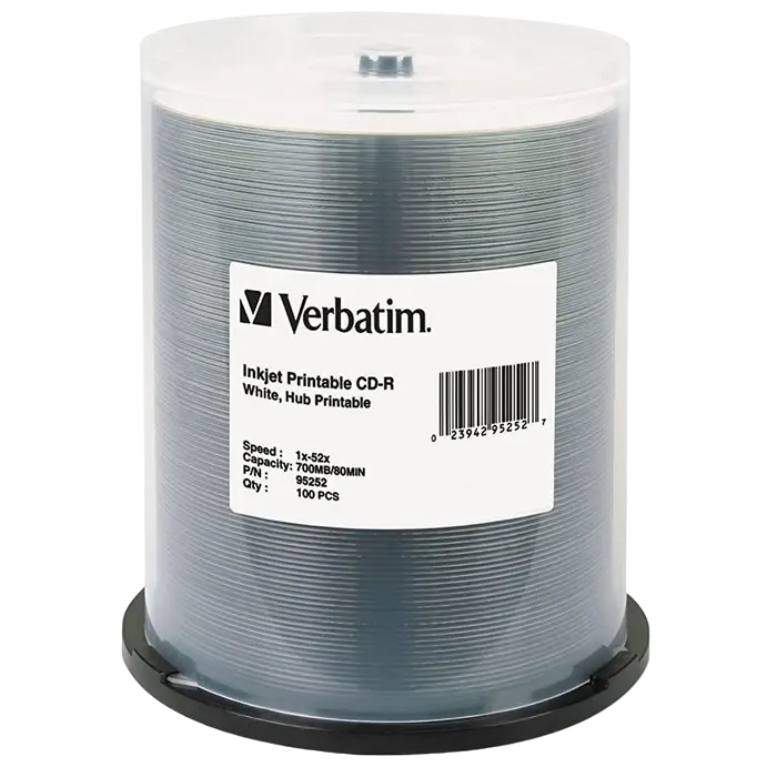 CD-R Printable 100*Cake, Verbatim, 700MB, 52x, AZO PRO, Printable NO ID Brand