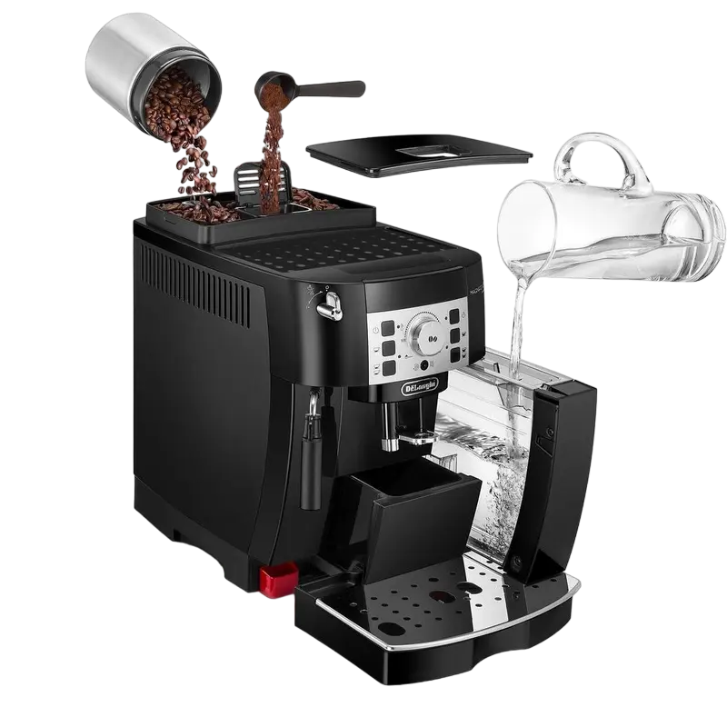 Espressor automat DeLonghi ECAM22.115.B negru, vedere posterioară