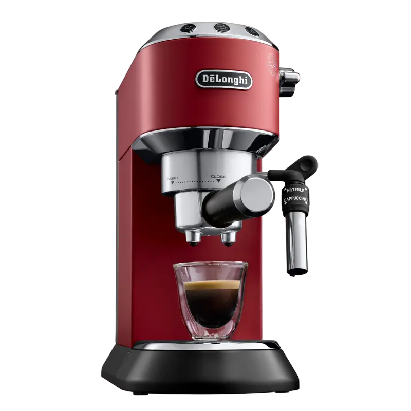 Espressor manual DeLonghi EC685R Dedica 15 bar 1.1 L Rosu, vedere laterală