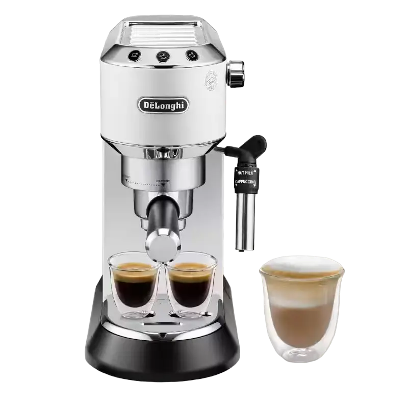 Espressor manual DeLonghi EC685W Dedica alb, 15 bar, vedere laterală
