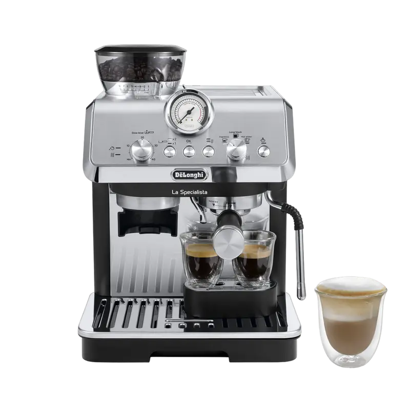 Espressor manual DeLonghi EC9155.MB 1400W 15 bar cu corp metalic, vedere laterală