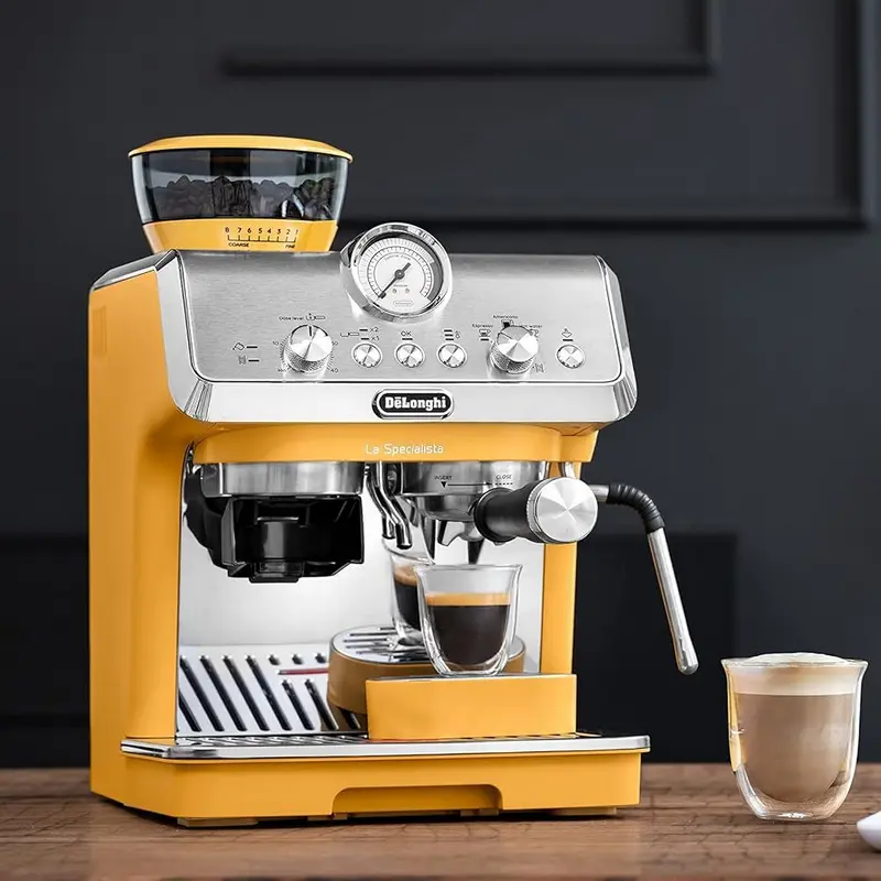 Espressor manual DeLonghi EC9155.YE, 15 bar, galben, vedere laterală
