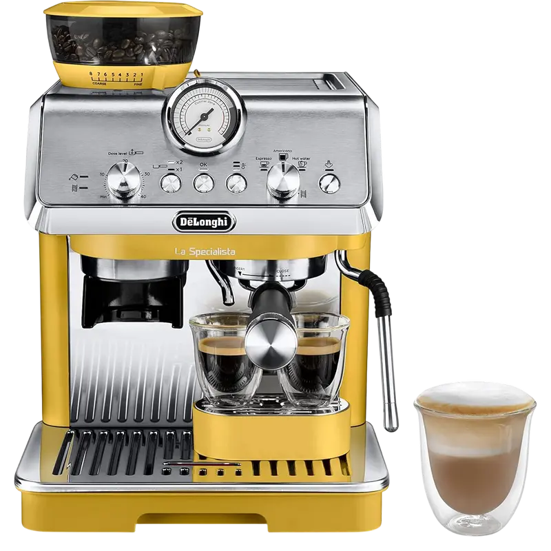Espressor manual DeLonghi EC9155.YE, 15 bar, galben, vedere posterioară