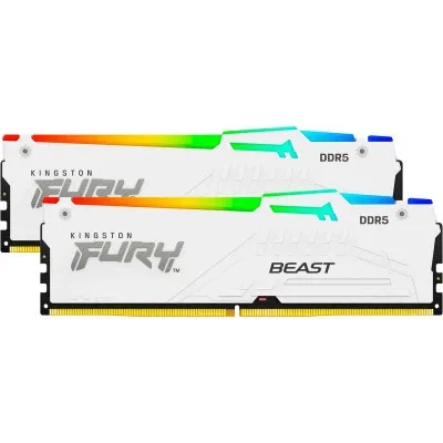 Kingston DDR5 32GB (2x16GB) 5600 MHz FURY Beast White RGB Fury, vedere laterală